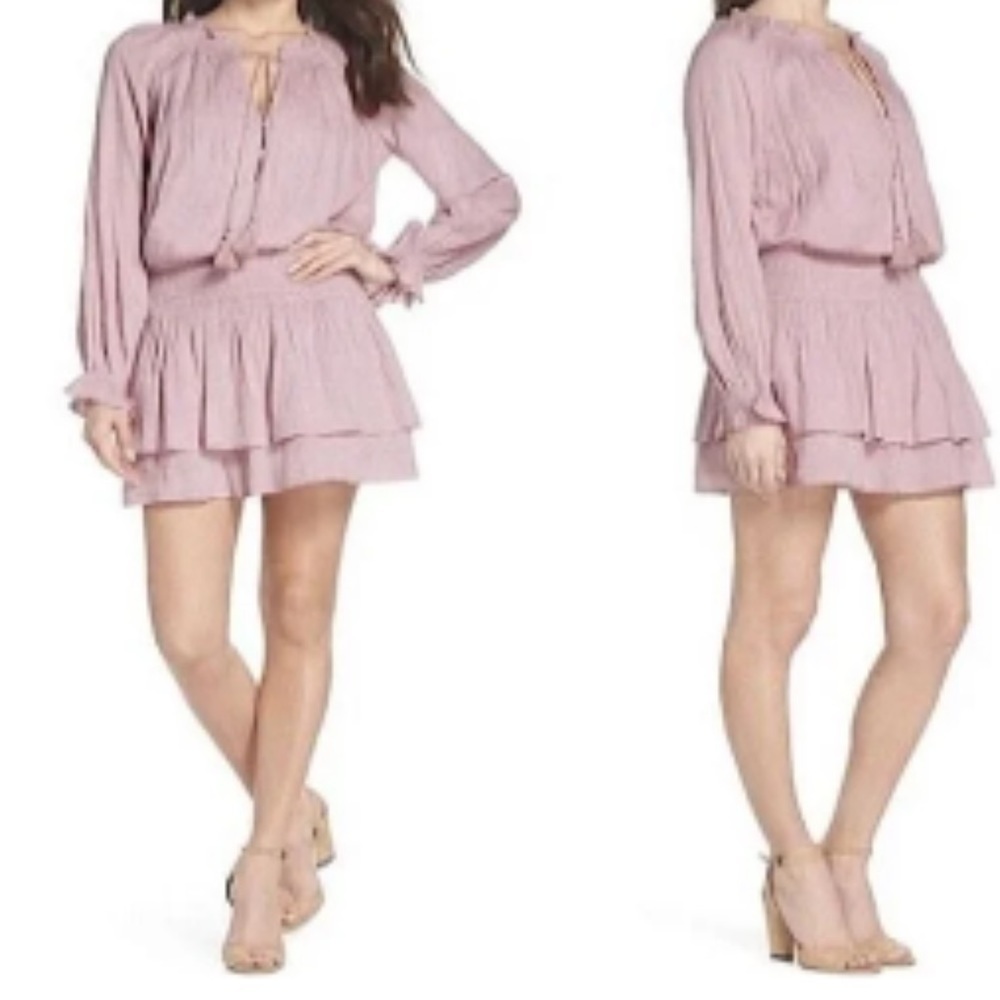Paige Lemay Peasant Dress M Pale Mauve Pink Lavender Tiered Ruffle Blouson Modal